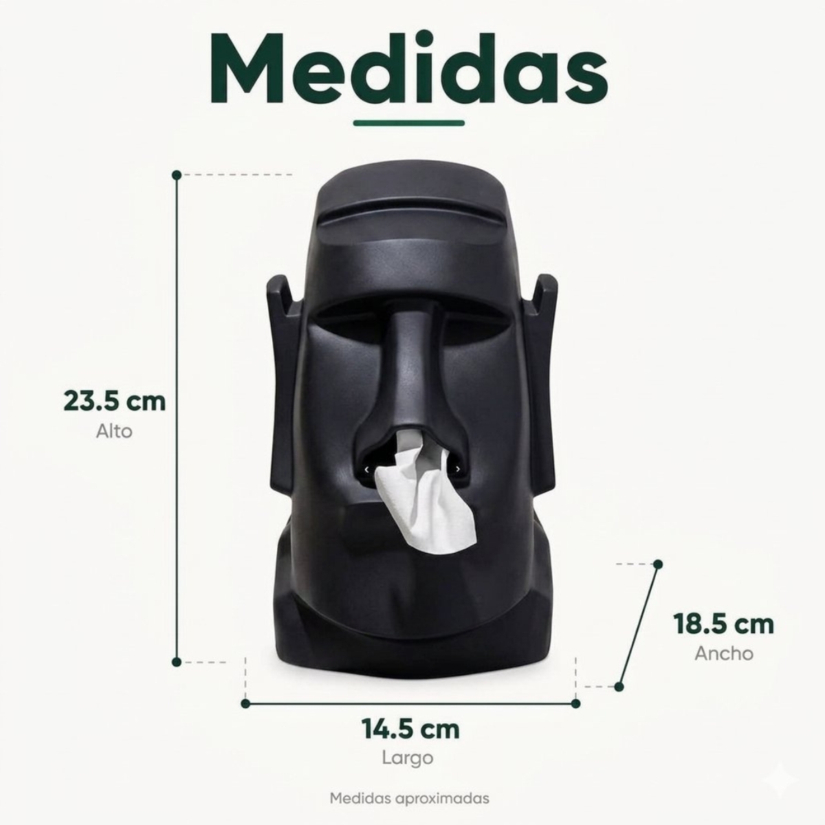 DISPENSADOR MOAI MULTIUSO PARA PAÑUELOS Y AUDÍFONOS NEGRO - 6