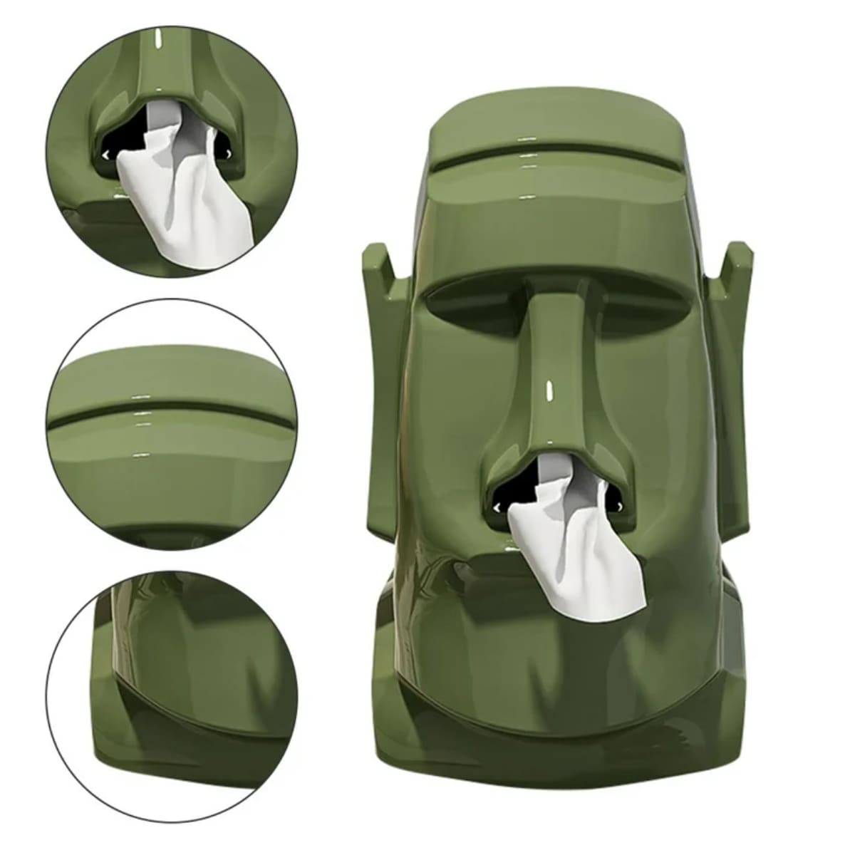 DISPENSADOR MOAI MULTIUSO PARA PAÑUELOS Y AUDÍFONOS VERDE - 1
