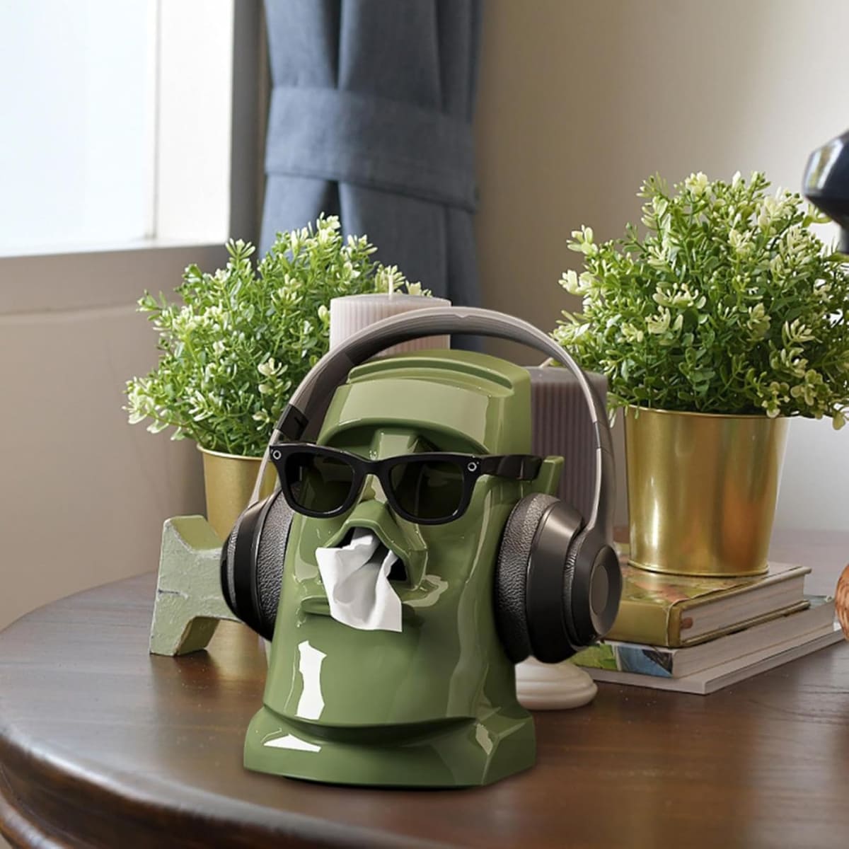 DISPENSADOR MOAI MULTIUSO PARA PAÑUELOS Y AUDÍFONOS VERDE - 2