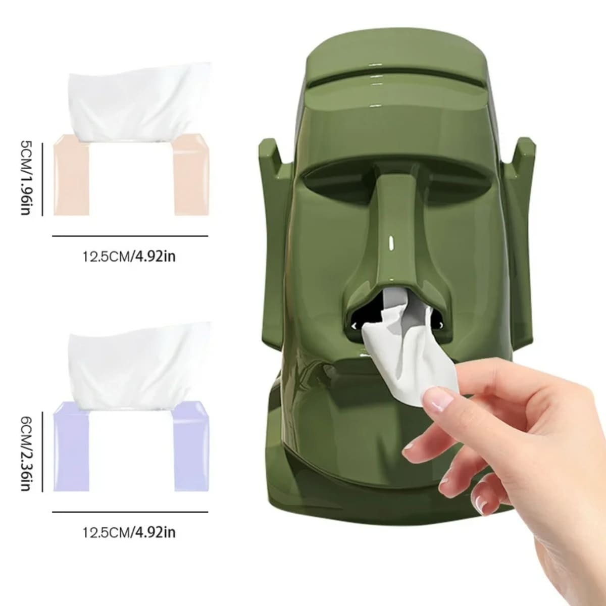 DISPENSADOR MOAI MULTIUSO PARA PAÑUELOS Y AUDÍFONOS VERDE - 3