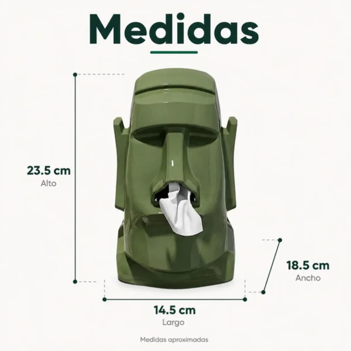 DISPENSADOR MOAI MULTIUSO PARA PAÑUELOS Y AUDÍFONOS VERDE - 8