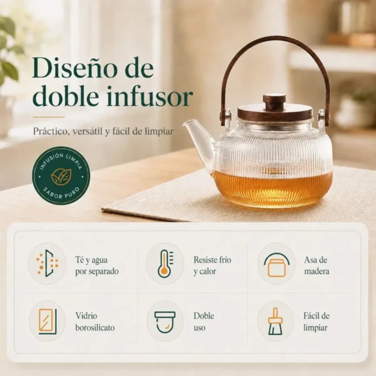 TETERA DE VIDRIO BOROSILICATO 1000 ML CON FILTRO - 5