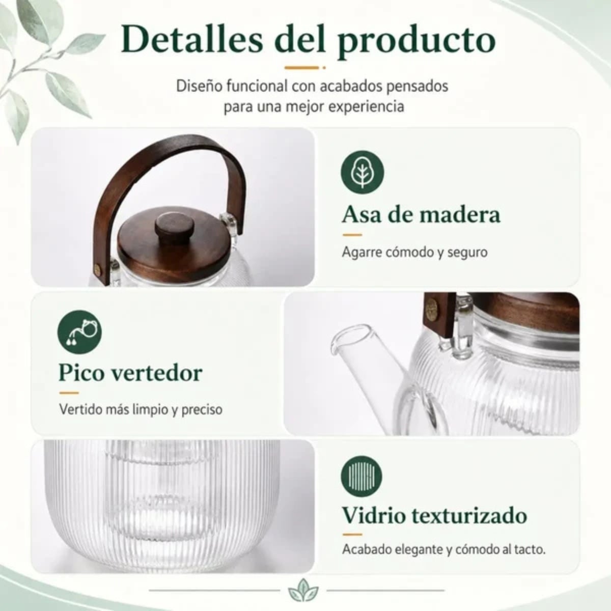 TETERA DE VIDRIO BOROSILICATO 1000 ML CON FILTRO - 7