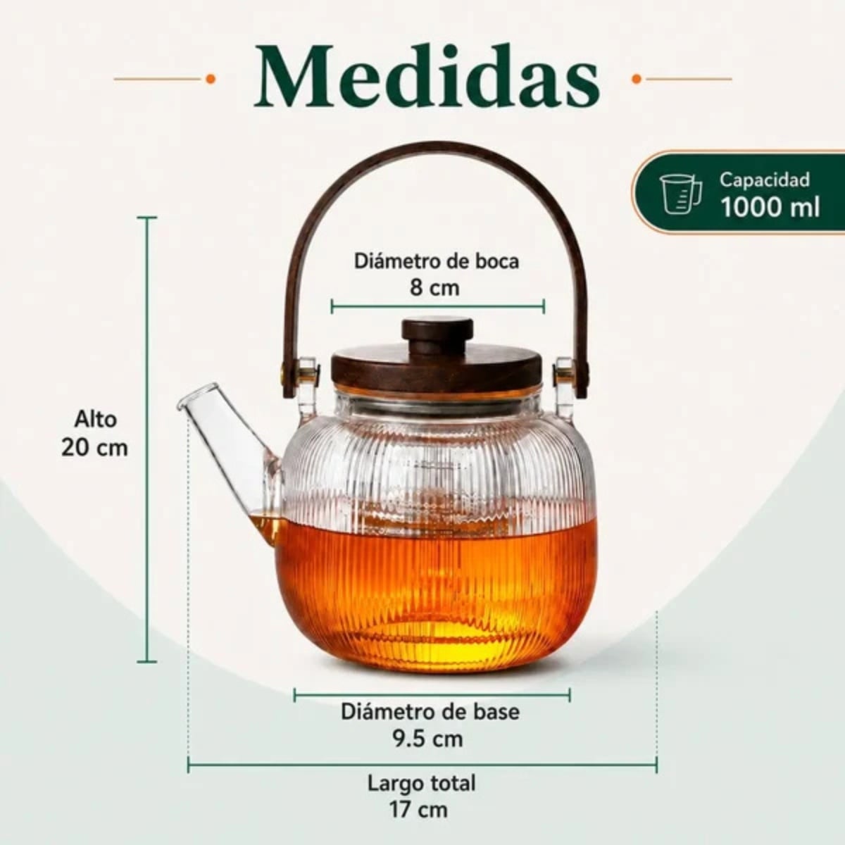 TETERA DE VIDRIO BOROSILICATO 1000 ML CON FILTRO - 8