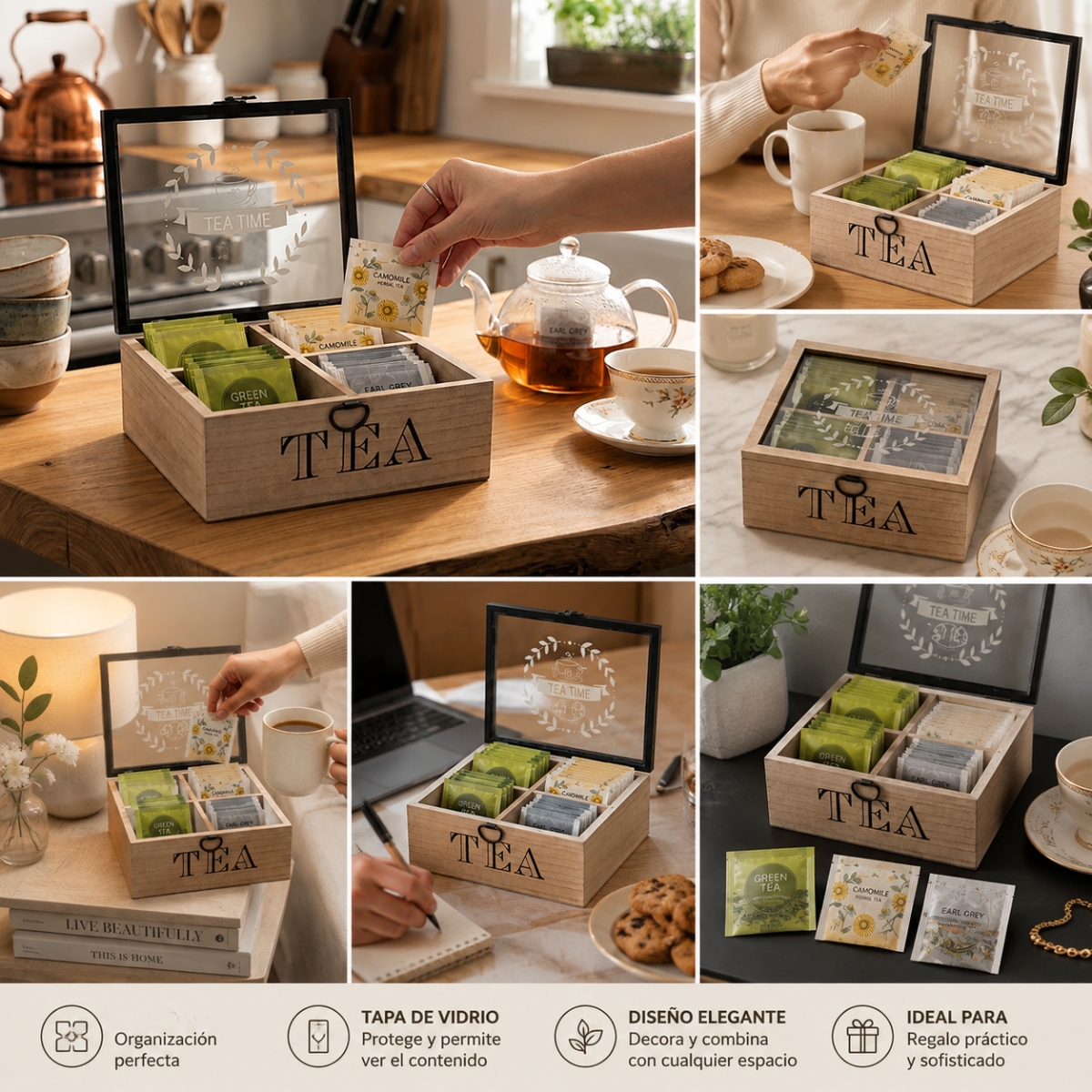 CAJA ORGANIZADORA PARA TÉ 4 DIVISIONES TEA - 4