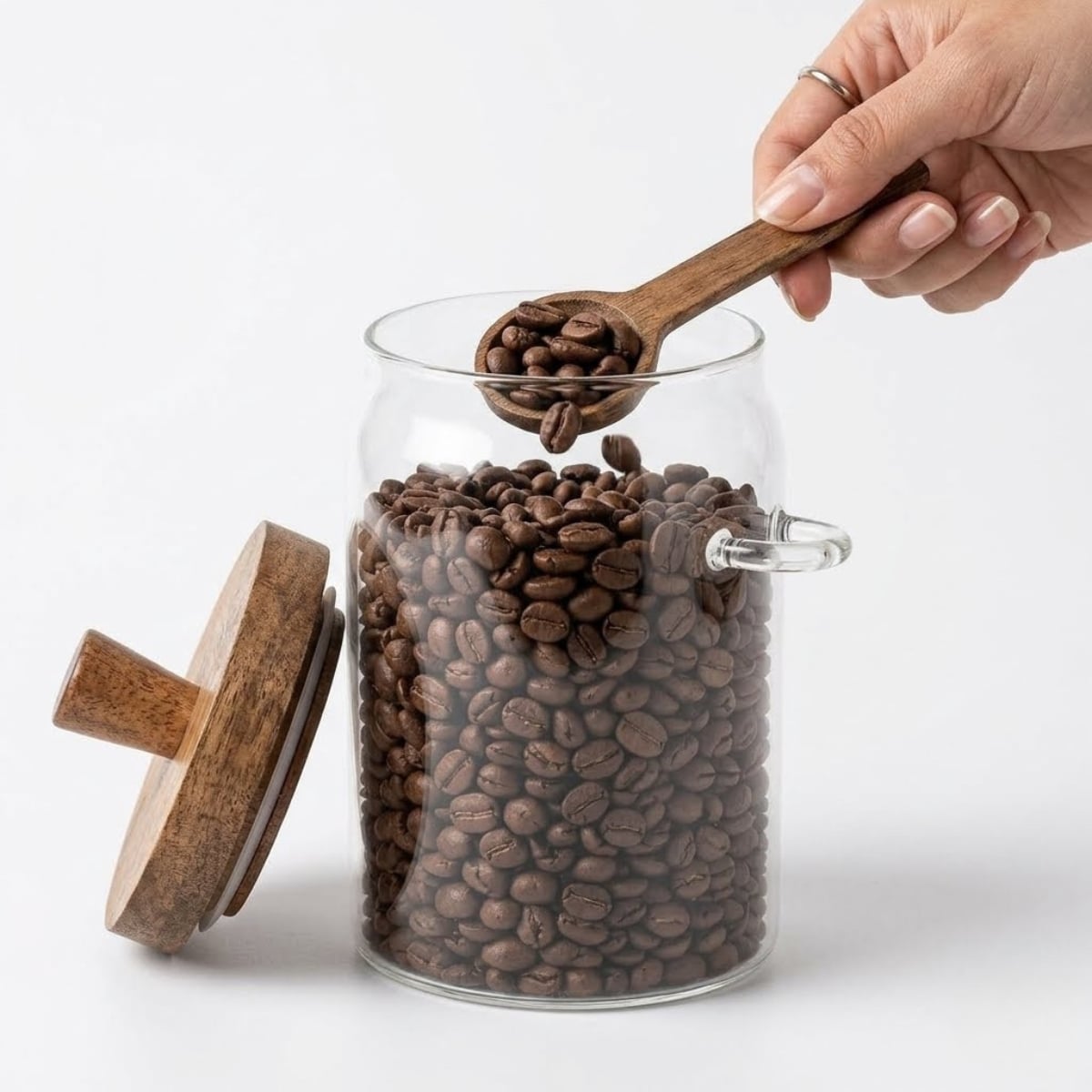 FRASCO DE VIDRIO BOROSILICATO 750 ML CON CUCHARA DE MADERA - 1