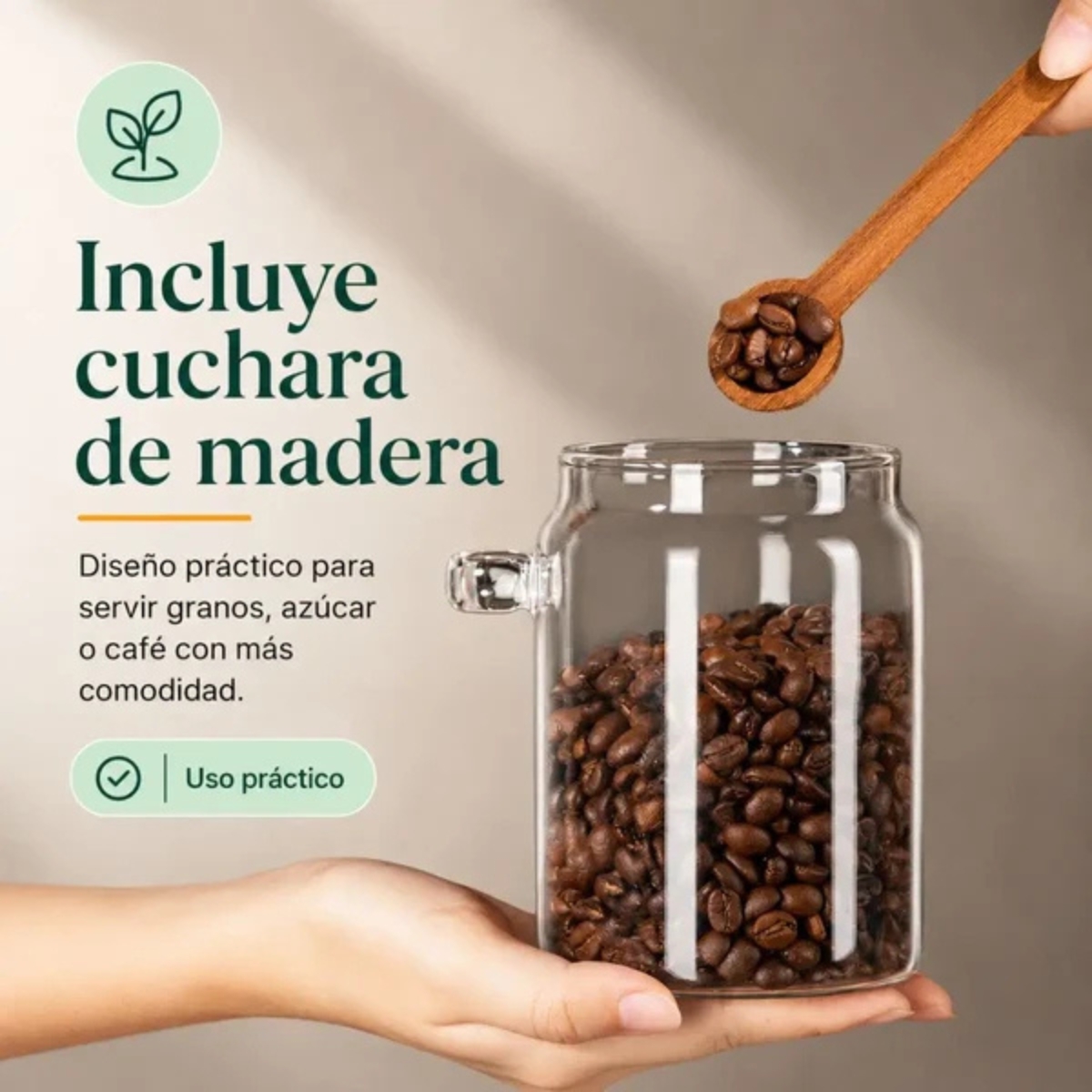 FRASCO DE VIDRIO BOROSILICATO 750 ML CON CUCHARA DE MADERA - 3