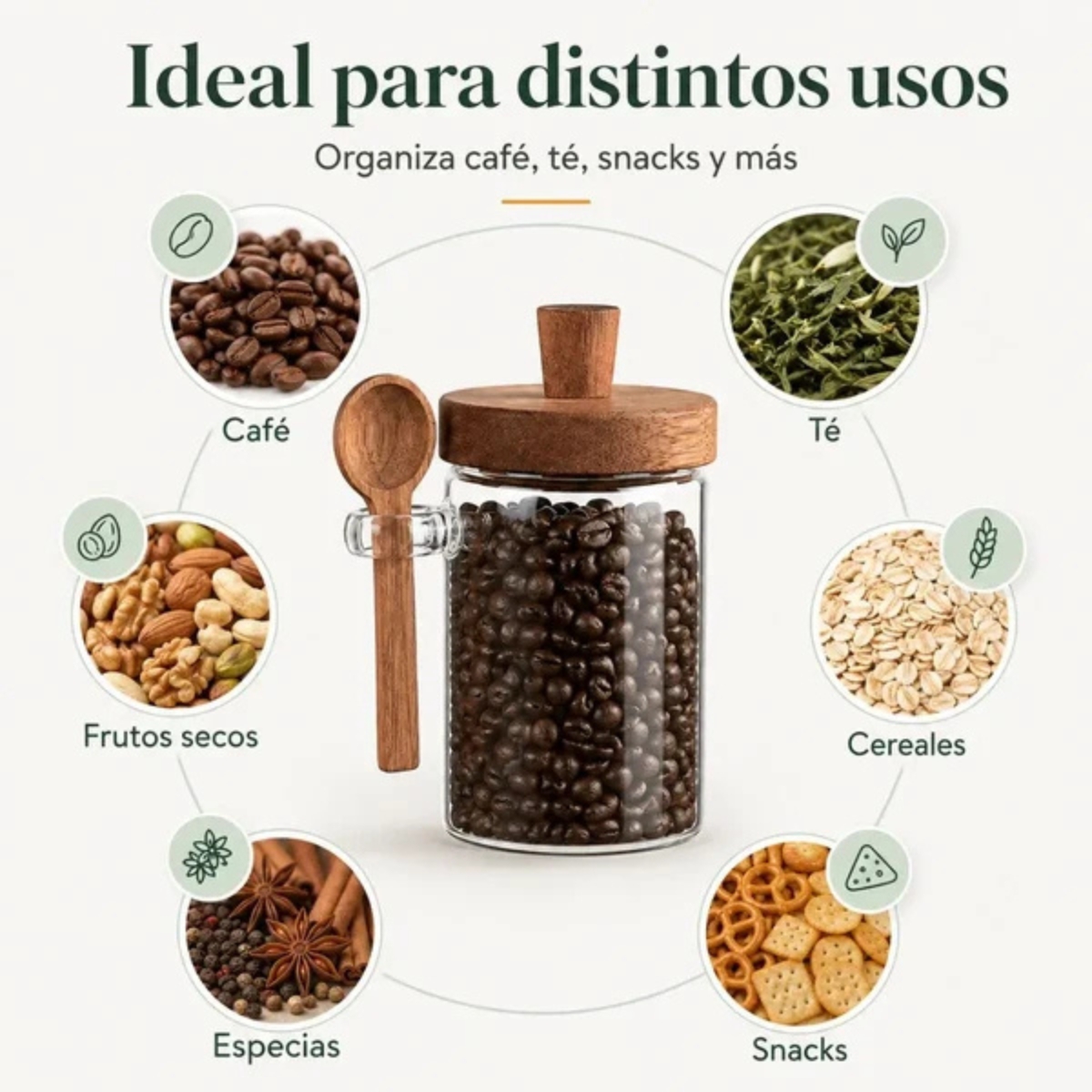 FRASCO DE VIDRIO BOROSILICATO 750 ML CON CUCHARA DE MADERA - 5