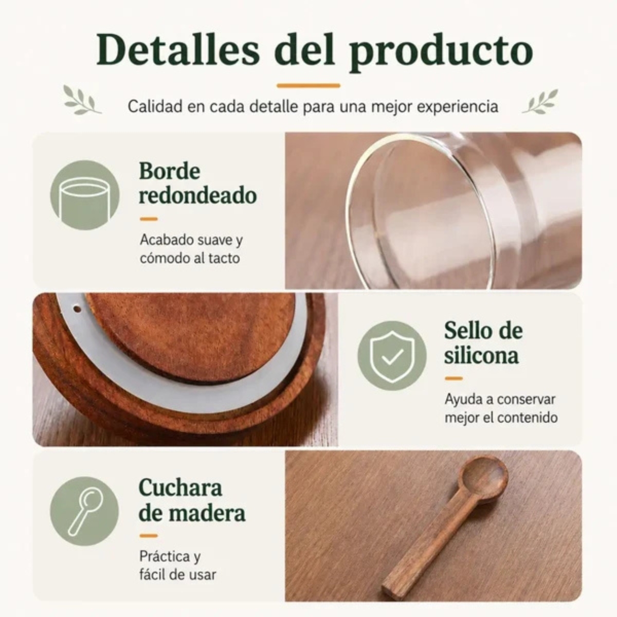 FRASCO DE VIDRIO BOROSILICATO 750 ML CON CUCHARA DE MADERA - 6