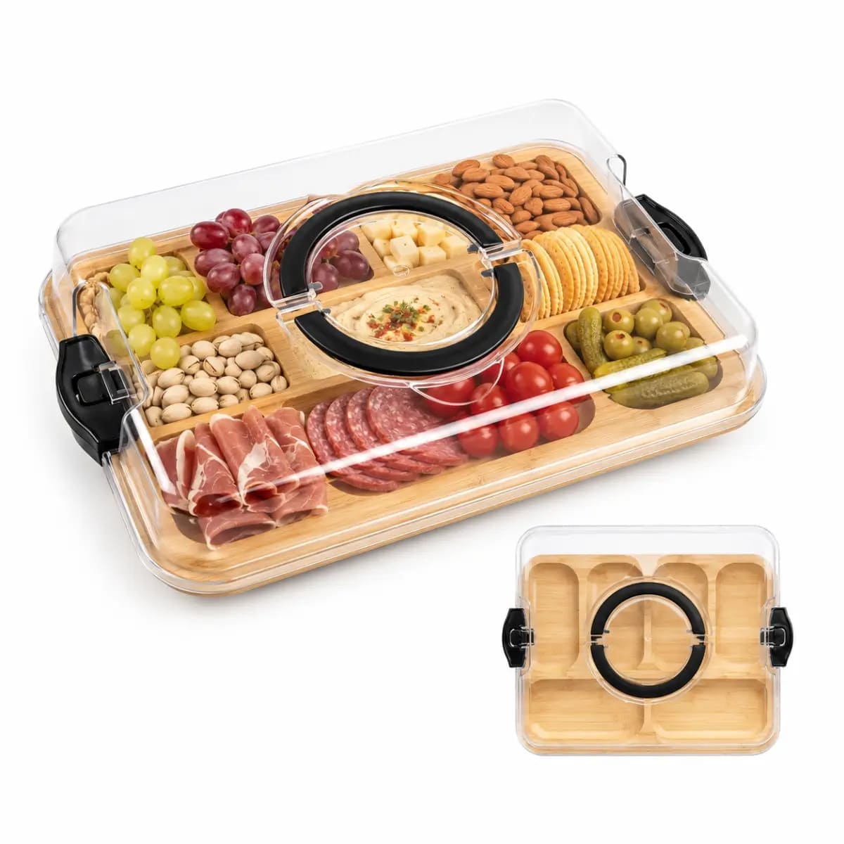 BANDEJA RECTANGULAR DE BAMBÚ CON TAPA Y DIVISIONES NEGRO - 1