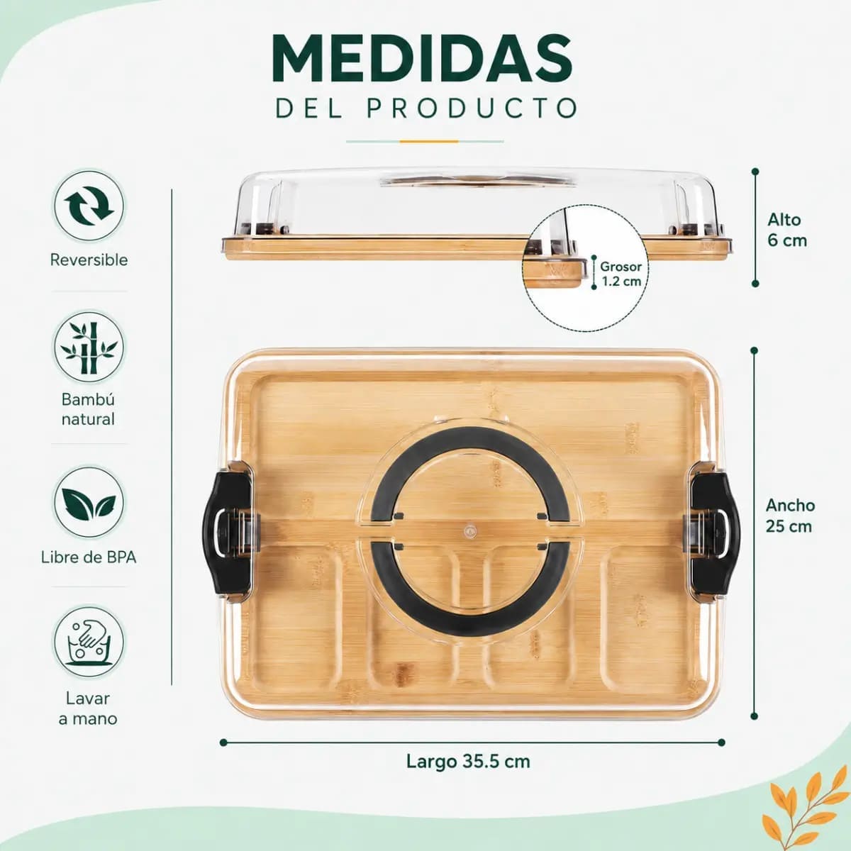 BANDEJA RECTANGULAR DE BAMBÚ CON TAPA Y DIVISIONES NEGRO - 6