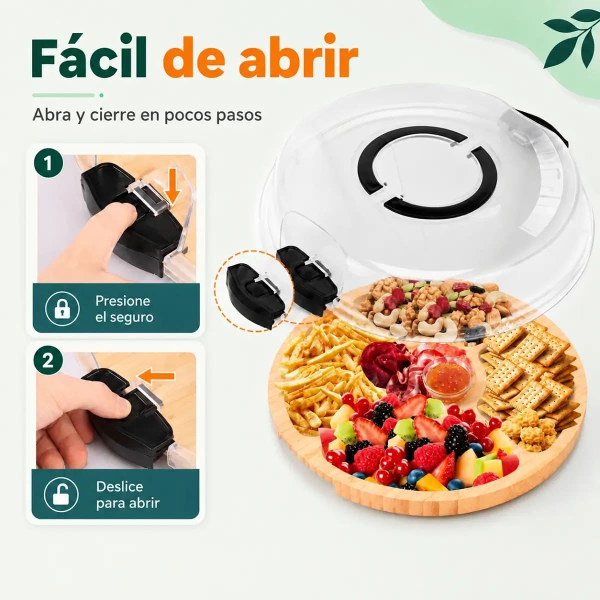 BANDEJA REDONDA DE BAMBÚ CON TAPA PET NEGRO - 4