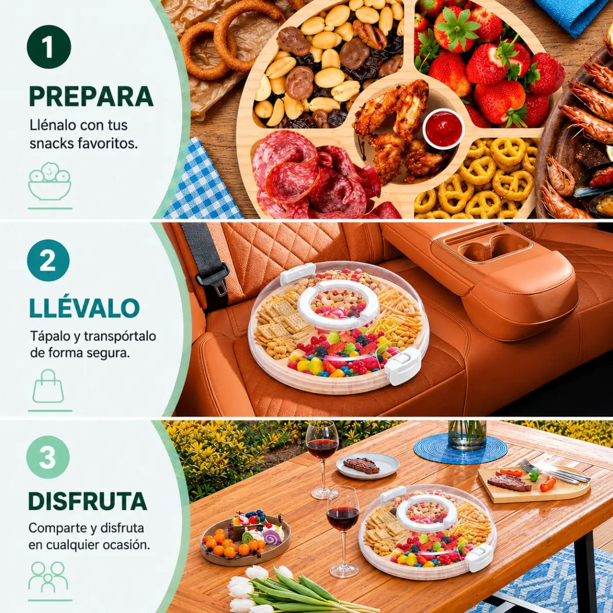 BANDEJA REDONDA DE BAMBÚ CON TAPA PET BLANCO - 5