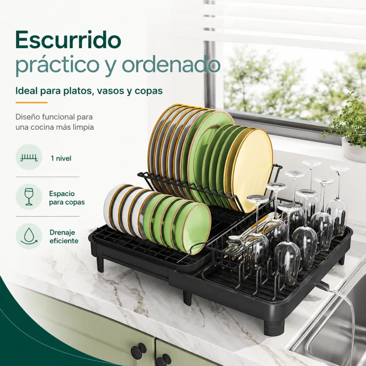 ESCURRIDOR DE PLATOS EXTENSIBLE 1 NIVEL NEGRO SMART - 2