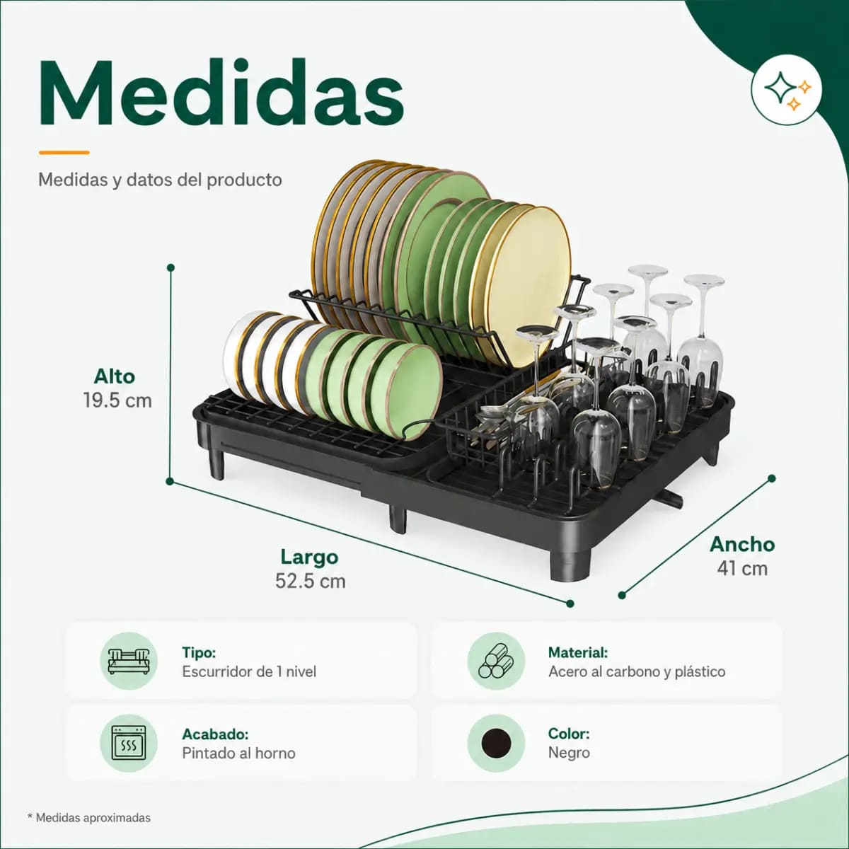 ESCURRIDOR DE PLATOS EXTENSIBLE 1 NIVEL NEGRO SMART - 6