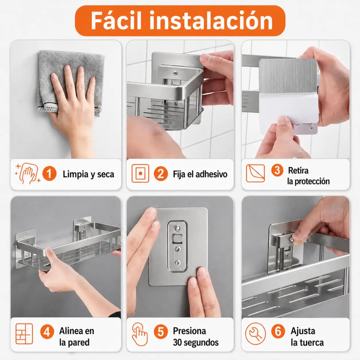 REPISA ORGANIZADORA DE ALUMINIO PARA BAÑO PINPIN PLATEADO - 6