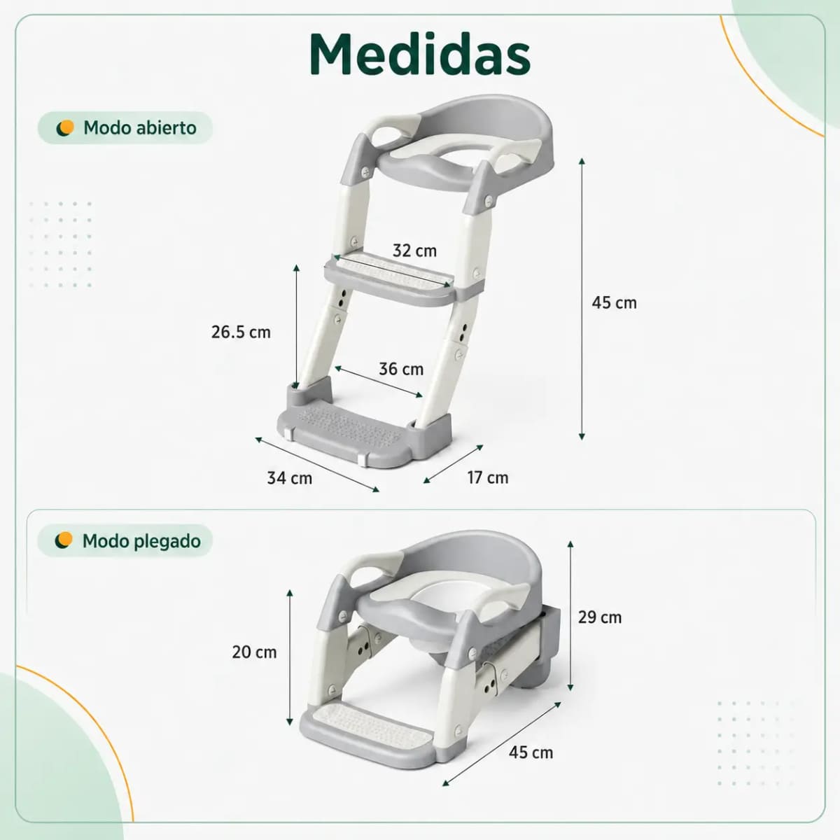 ESCALERA DE BAÑO CON BACÍN INFANTIL PLEGABLE BD103 GRIS - 5