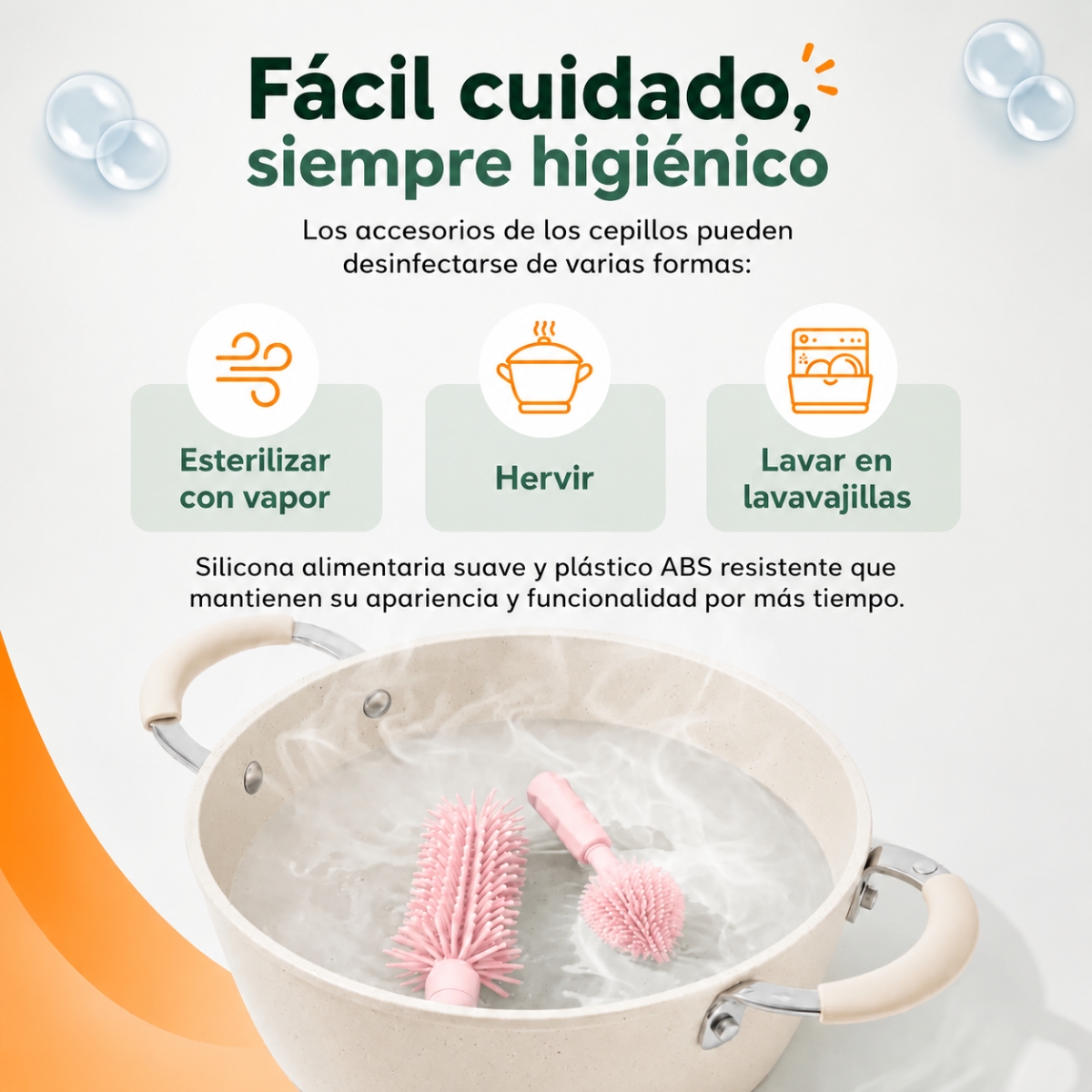 SET DE CEPILLOS PARA BIBERÓN PORTÁTIL NUBI ROSADO - 4