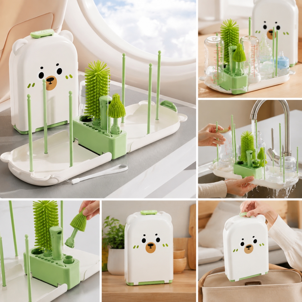 SET DE CEPILLOS PARA BIBERÓN PORTÁTIL NUBI VERDE - 5