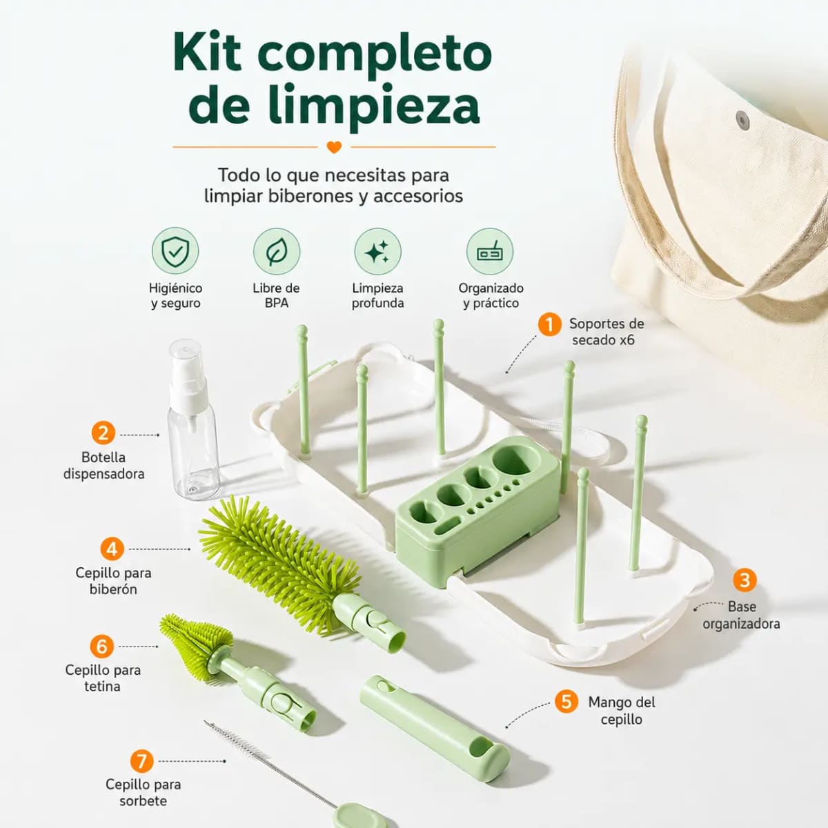 SET DE CEPILLOS PARA BIBERÓN PORTÁTIL NUBI VERDE - 8