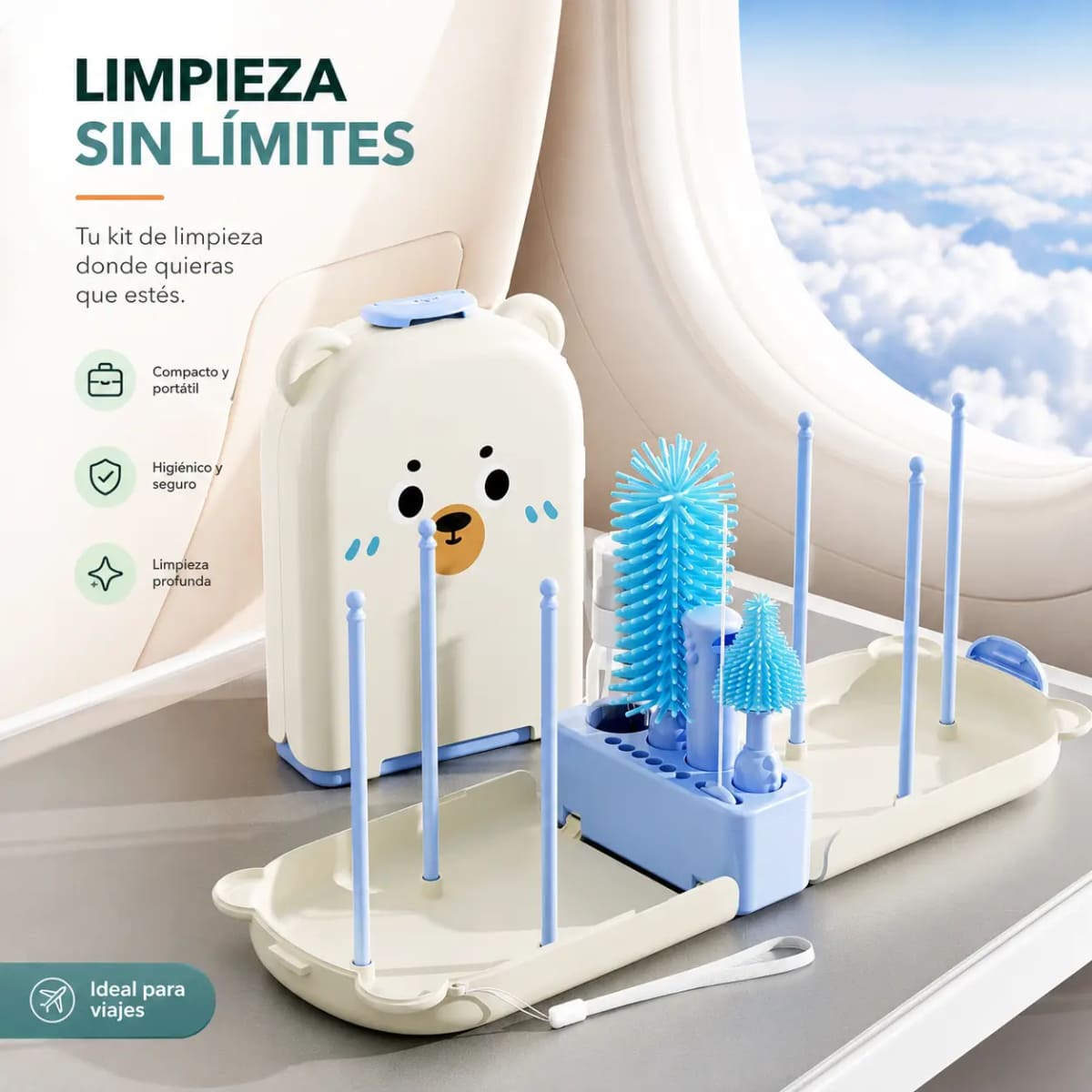 SET DE CEPILLOS PARA BIBERÓN PORTÁTIL NUBI CELESTE - 6