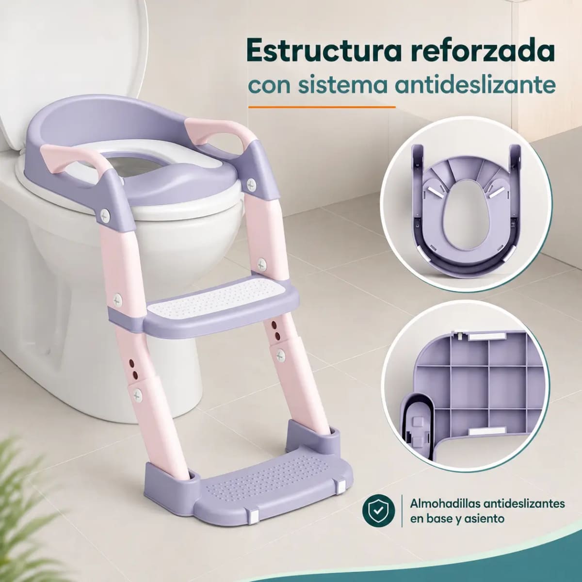 ESCALERA DE BAÑO CON BACÍN INFANTIL PLEGABLE BD103 ROSA - 2