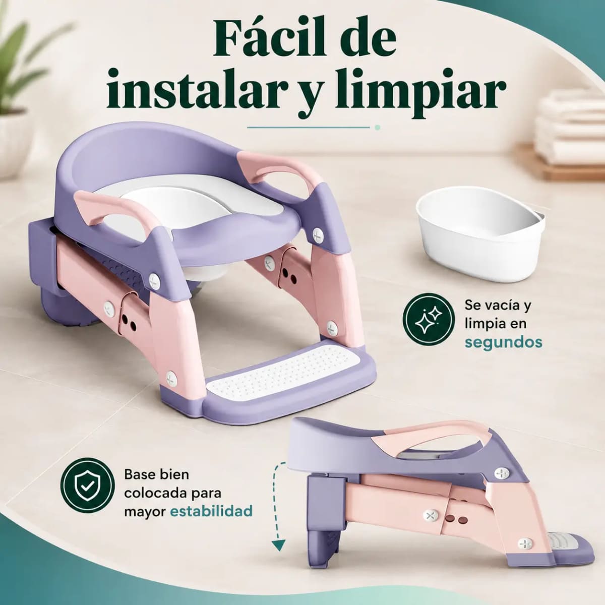 ESCALERA DE BAÑO CON BACÍN INFANTIL PLEGABLE BD103 ROSA - 3