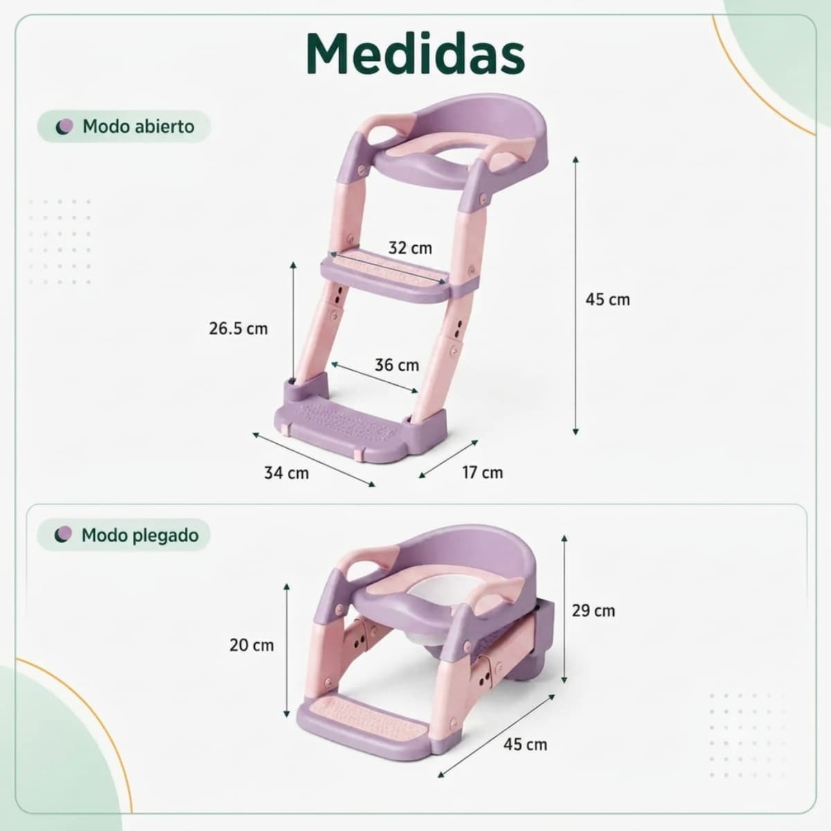 ESCALERA DE BAÑO CON BACÍN INFANTIL PLEGABLE BD103 ROSA - 6