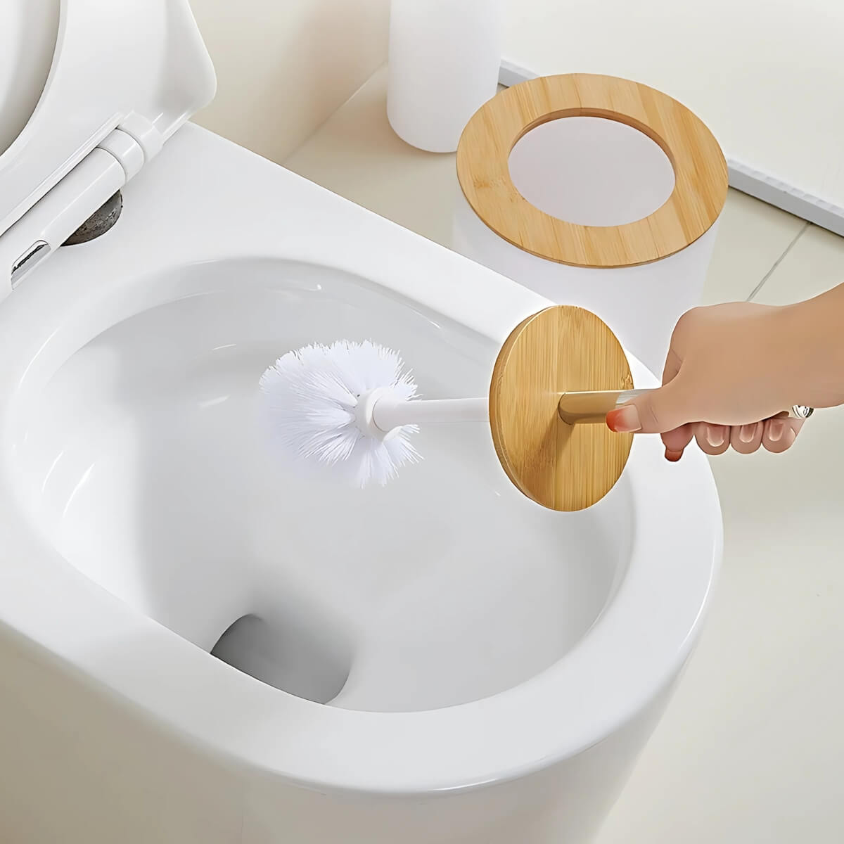 SET DE BAÑO CON BAMBÚ ESTILO MODERNO DE 6 PIEZAS AURA BLANCO - 3