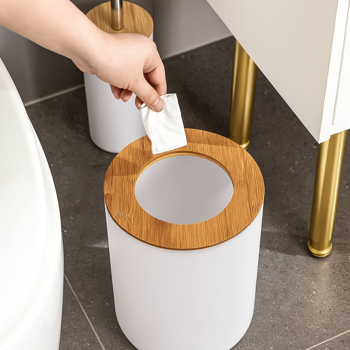 SET DE BAÑO CON BAMBÚ ESTILO MODERNO DE 6 PIEZAS AURA BLANCO - 5
