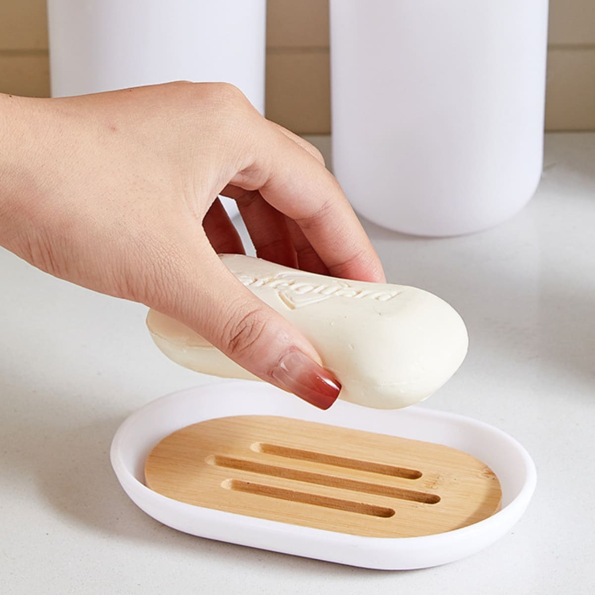 SET DE BAÑO CON BAMBÚ ESTILO MODERNO DE 6 PIEZAS AURA BLANCO - 6