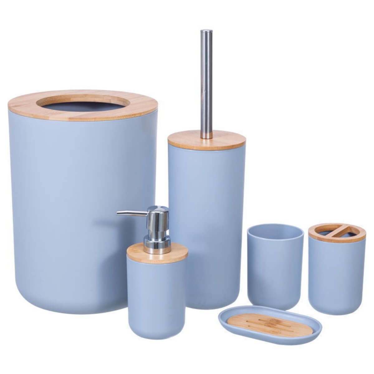 SET DE BAÑO CON BAMBÚ ESTILO MODERNO DE 6 PIEZAS AURA GRIS - 1