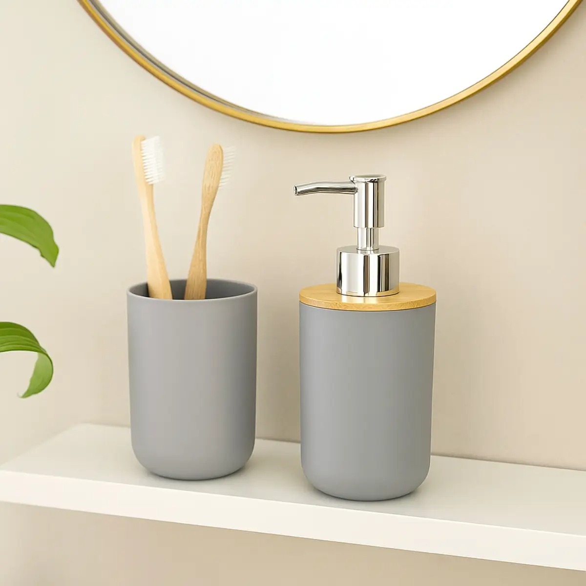 SET DE BAÑO CON BAMBÚ ESTILO MODERNO DE 6 PIEZAS AURA GRIS - 5