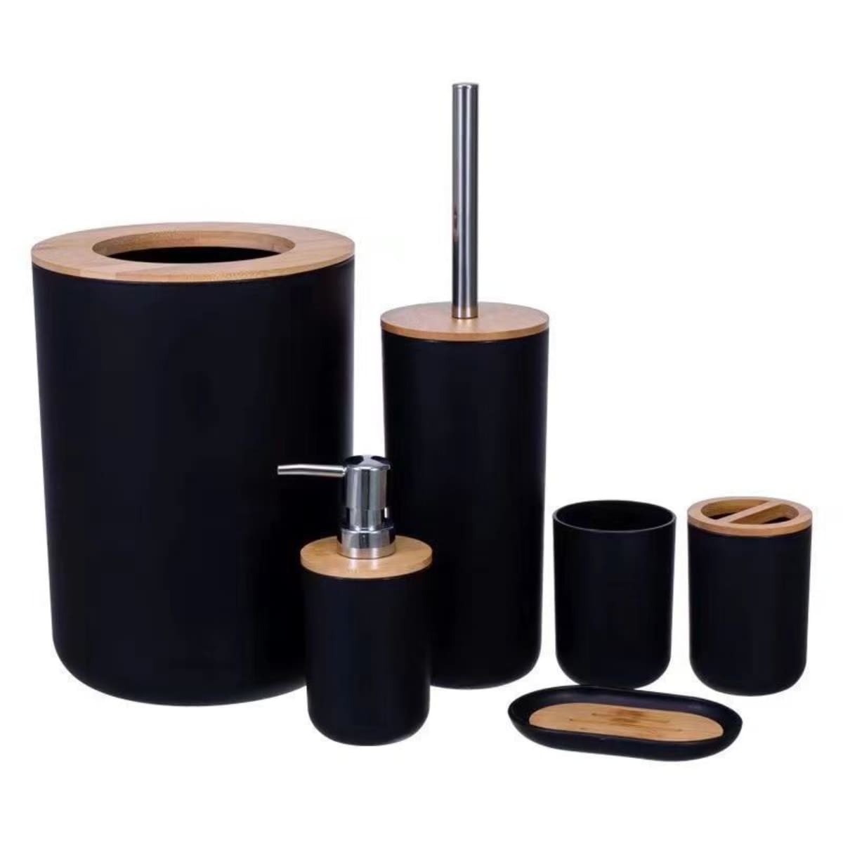SET DE BAÑO CON BAMBÚ ESTILO MODERNO DE 6 PIEZAS AURA NEGRO - 1