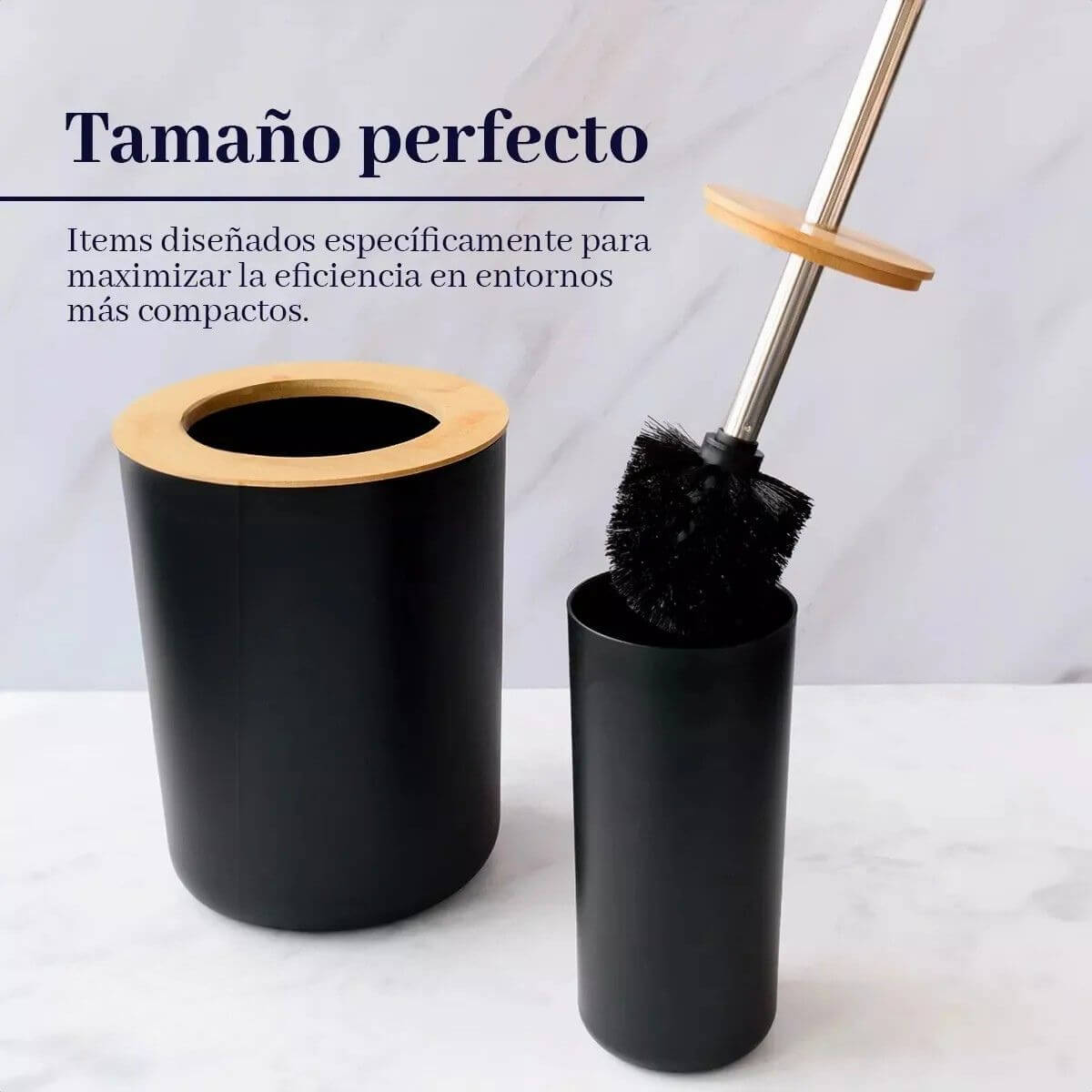 SET DE BAÑO CON BAMBÚ ESTILO MODERNO DE 6 PIEZAS AURA NEGRO - 3