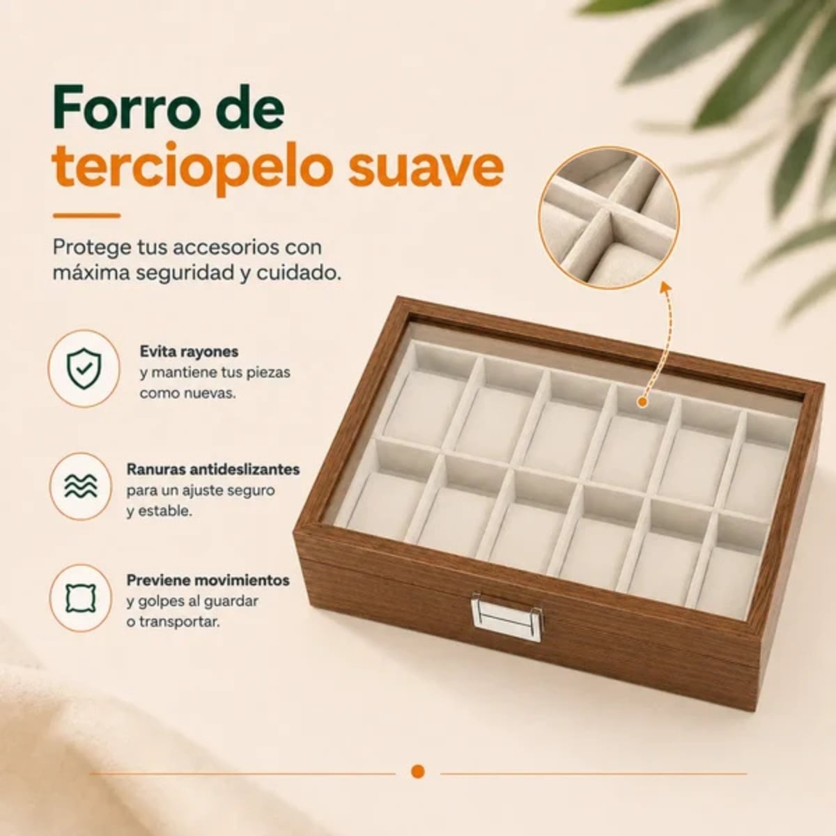 PORTA RELOJES DE 12 DIVISIONES CON TAPA TRANSPARENTE K770 - 5