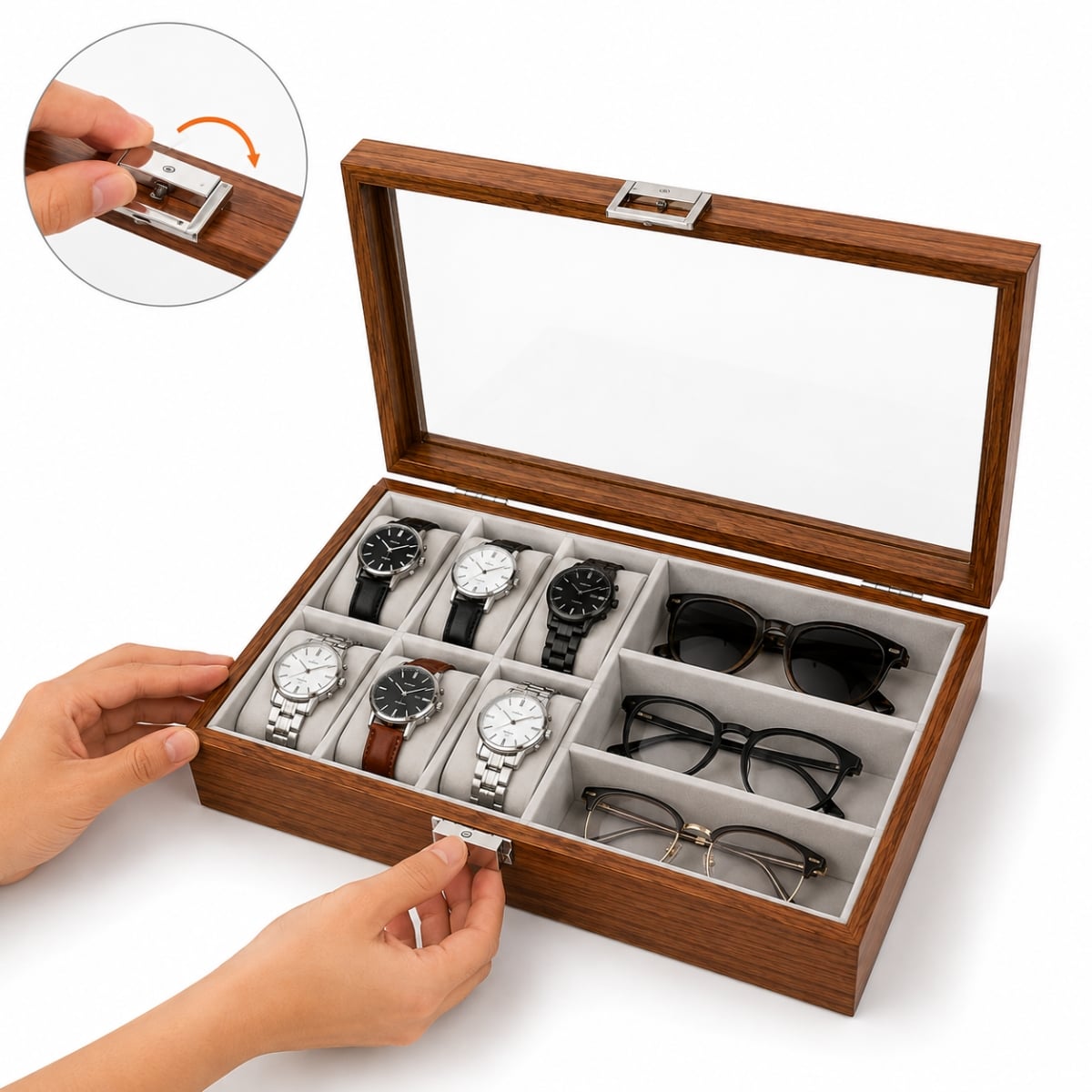 PORTA RELOJES Y GAFAS CON TAPA TRANSPARENTE K771 - 1