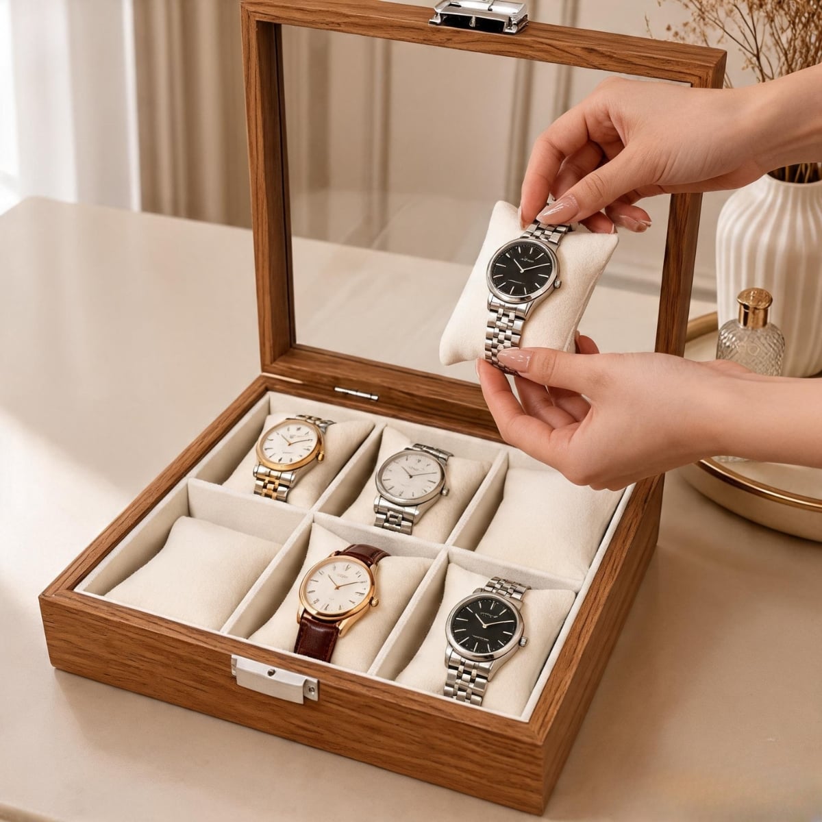 PORTA RELOJES DE 6 DIVISIONES CON TAPA TRANSPARENTE K775 - 3