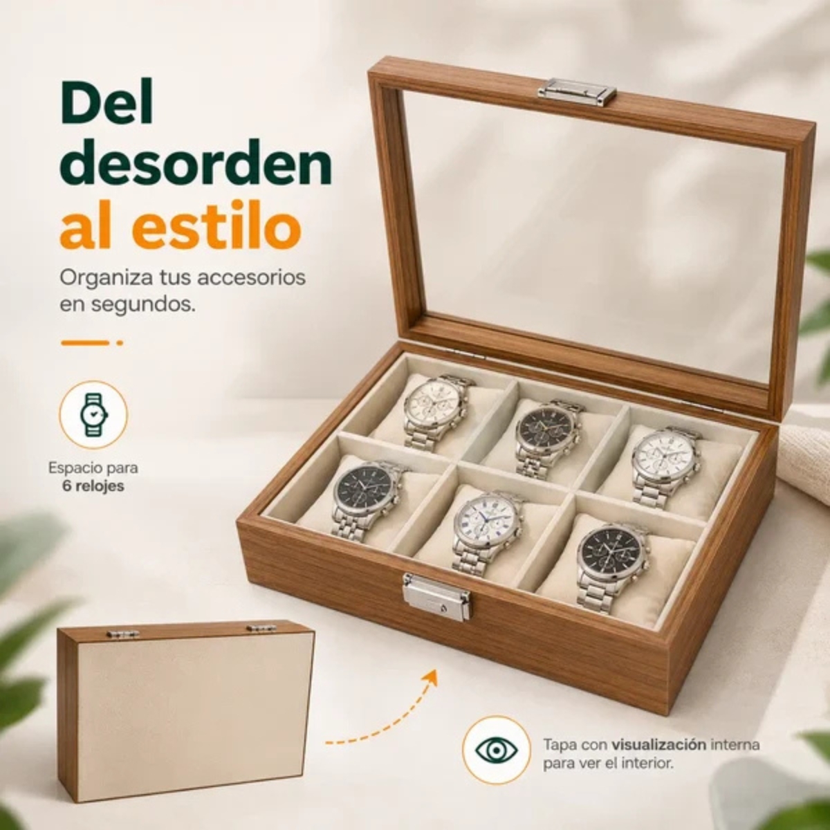 PORTA RELOJES DE 6 DIVISIONES CON TAPA TRANSPARENTE K775 - 5