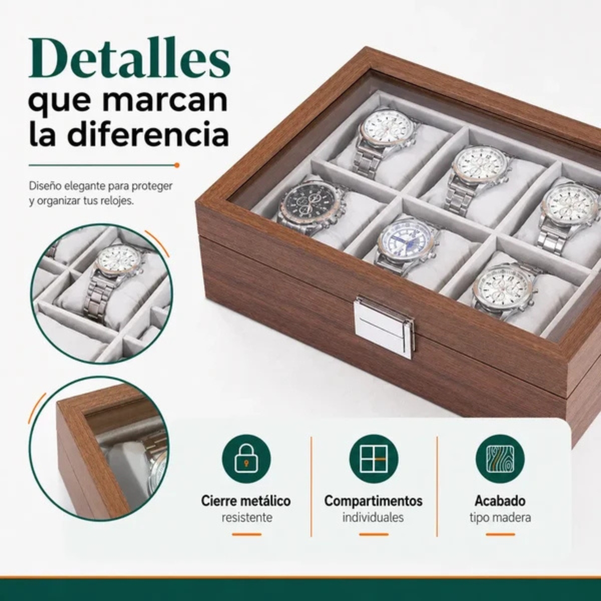 PORTA RELOJES DE 6 DIVISIONES CON TAPA TRANSPARENTE K775 - 6