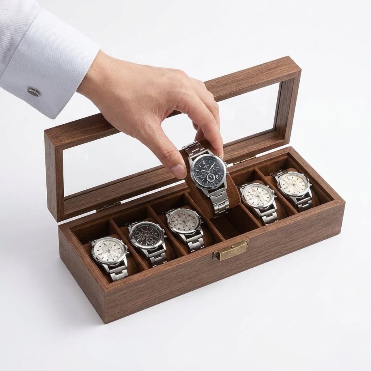 PORTA RELOJES DE 6 DIVISIONES CON TAPA TRANSPARENTE K769 - 1