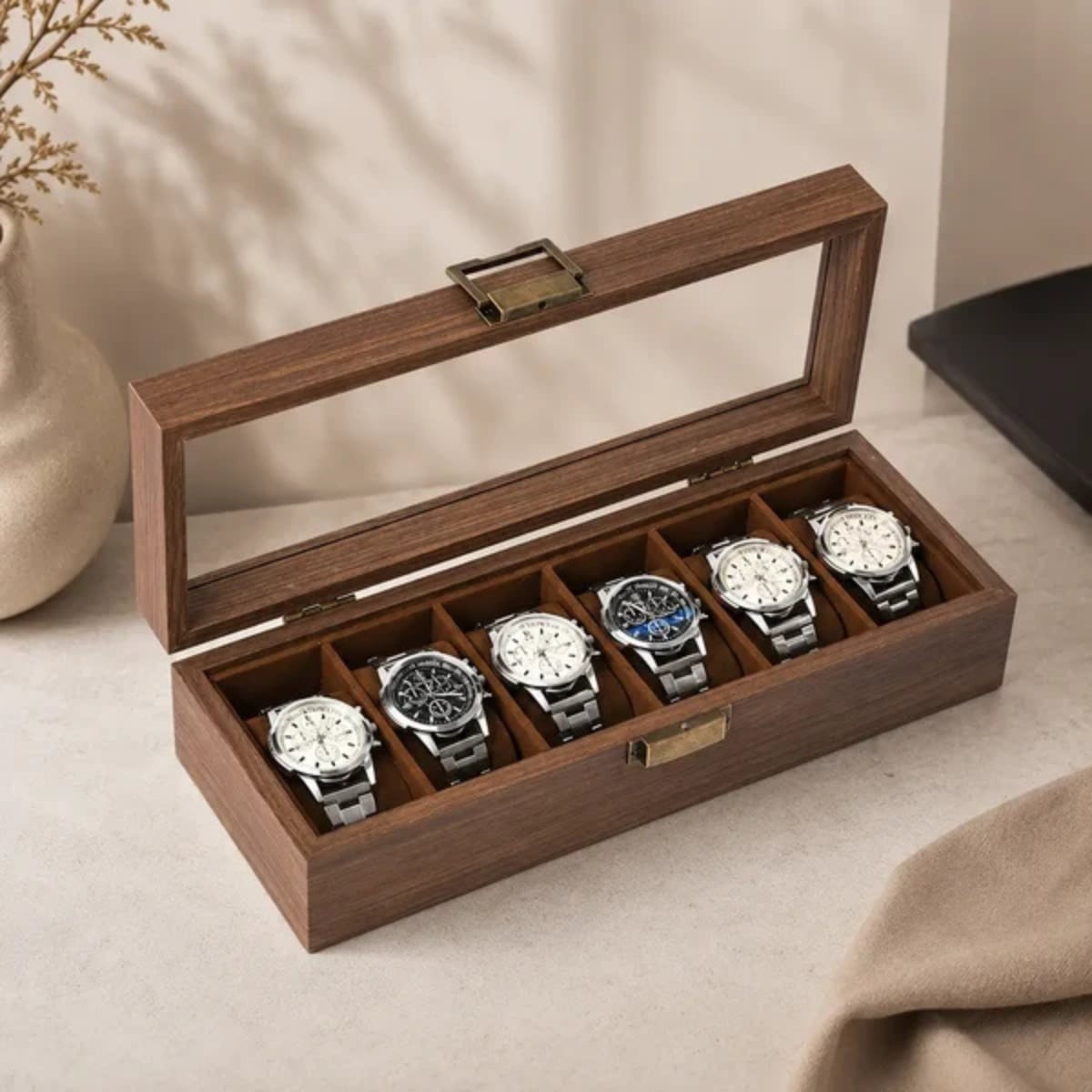 PORTA RELOJES DE 6 DIVISIONES CON TAPA TRANSPARENTE K769 - 2