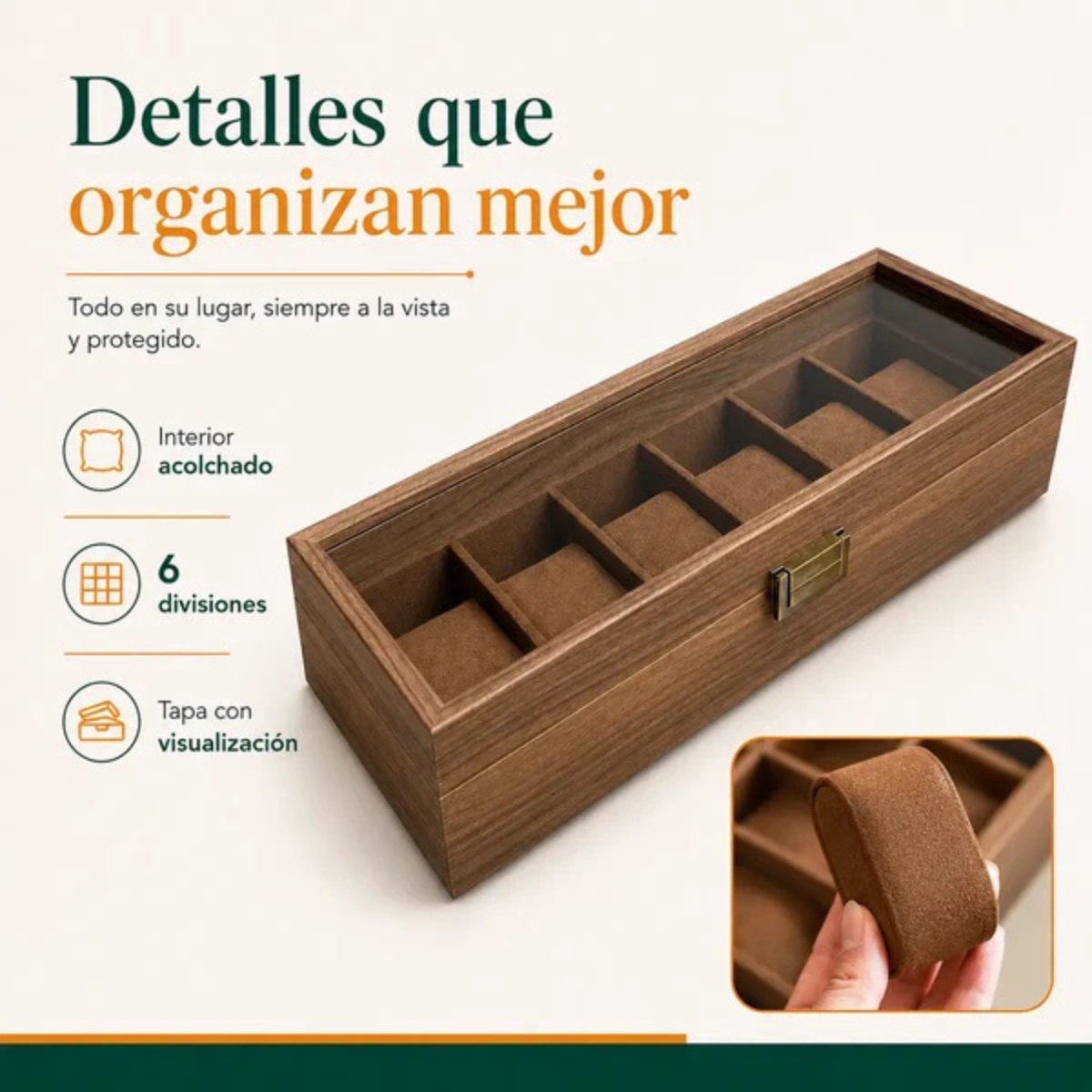 PORTA RELOJES DE 6 DIVISIONES CON TAPA TRANSPARENTE K769 - 5