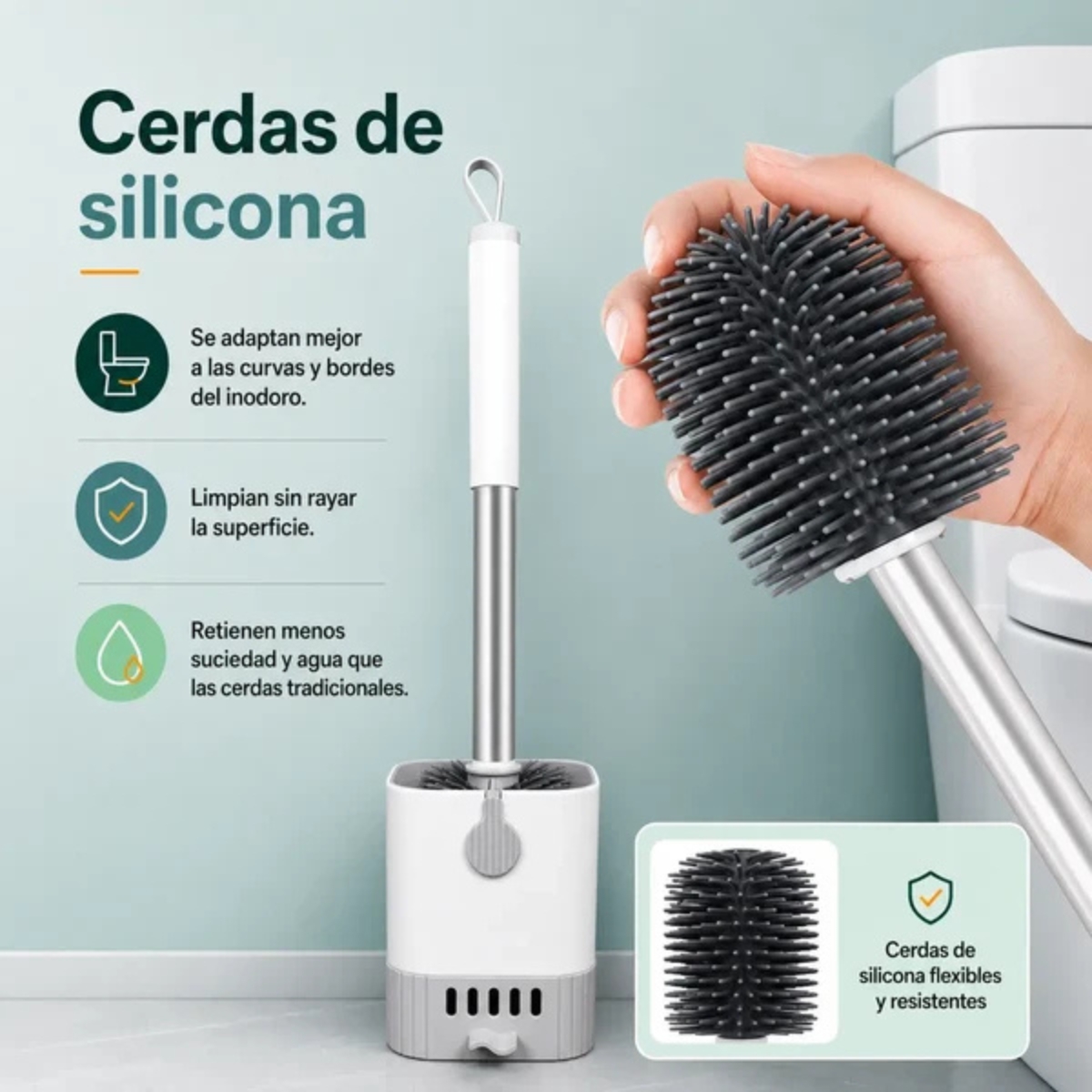 ESCOBILLA PARA INODORO KLIN CON CERDAS DE SILICONA - 3