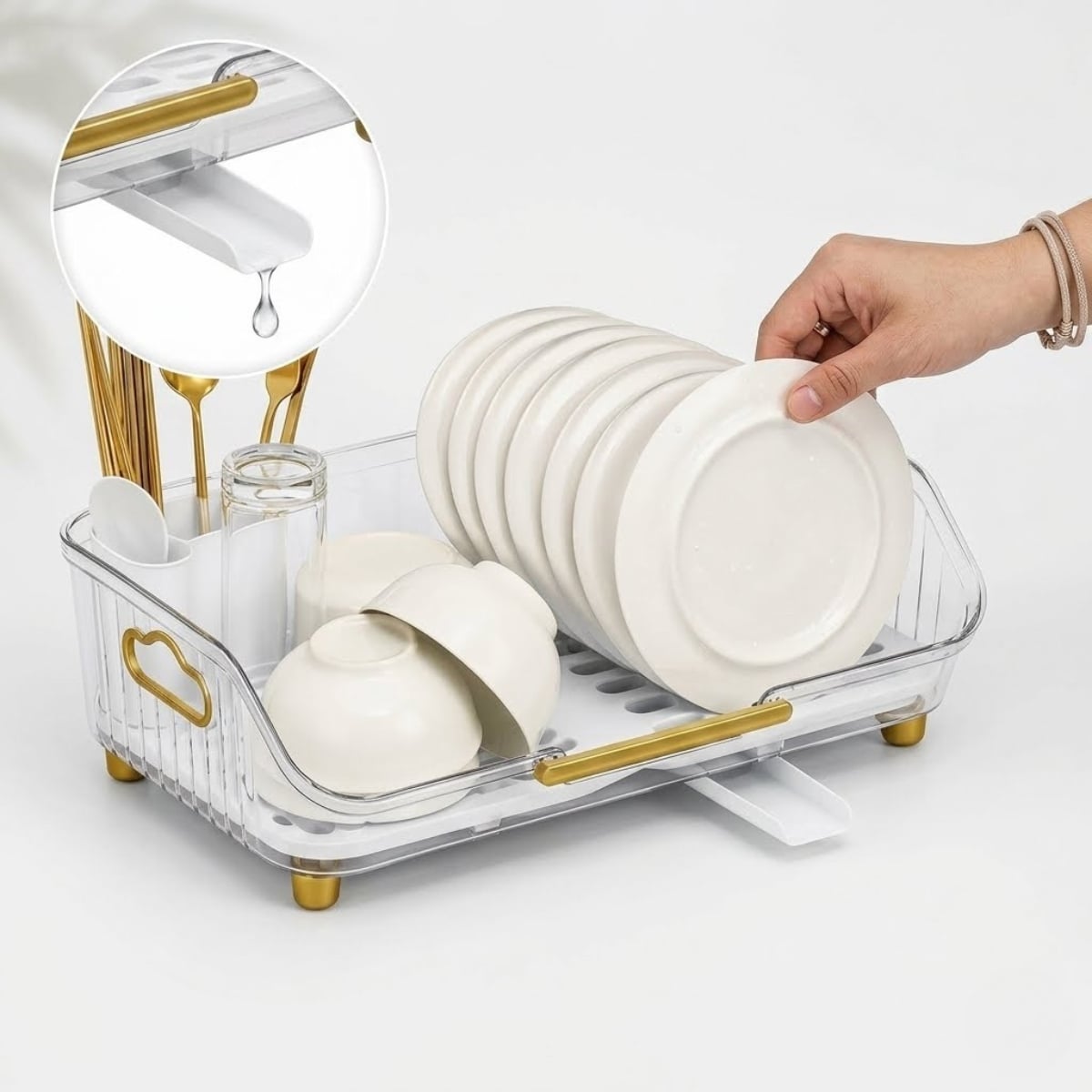 ESCURRIDOR DE PLATOS CON DRENAJE GIRATORIO ABIGAIL TRANSPARENTE - 1