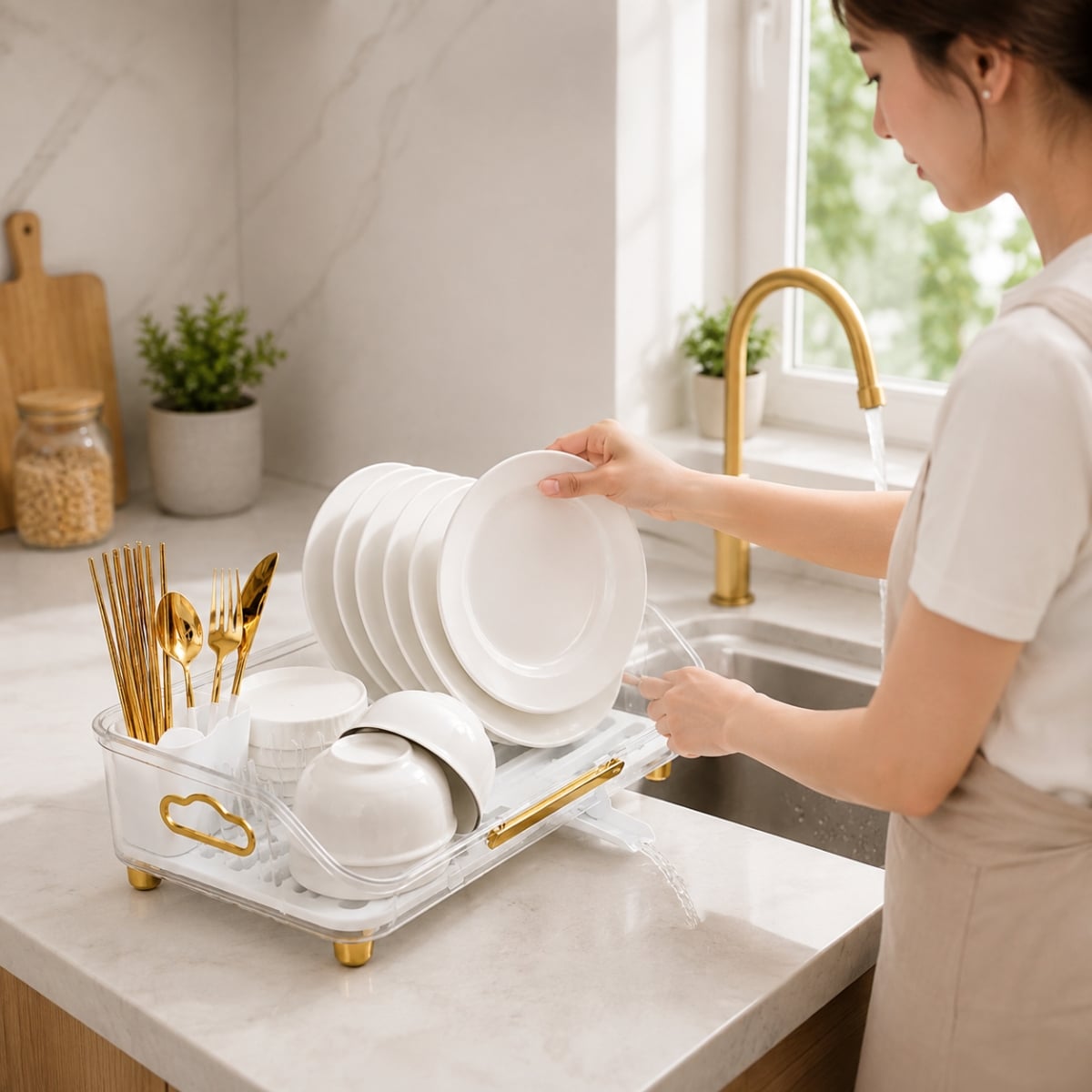 ESCURRIDOR DE PLATOS CON DRENAJE GIRATORIO ABIGAIL TRANSPARENTE - 2