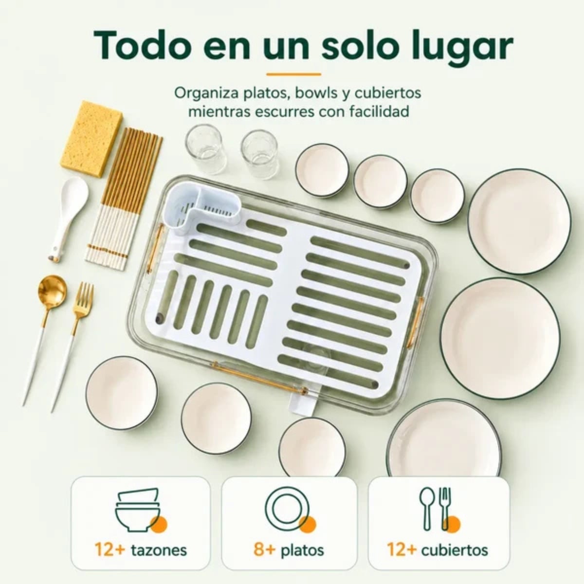 ESCURRIDOR DE PLATOS CON DRENAJE GIRATORIO ABIGAIL TRANSPARENTE - 3