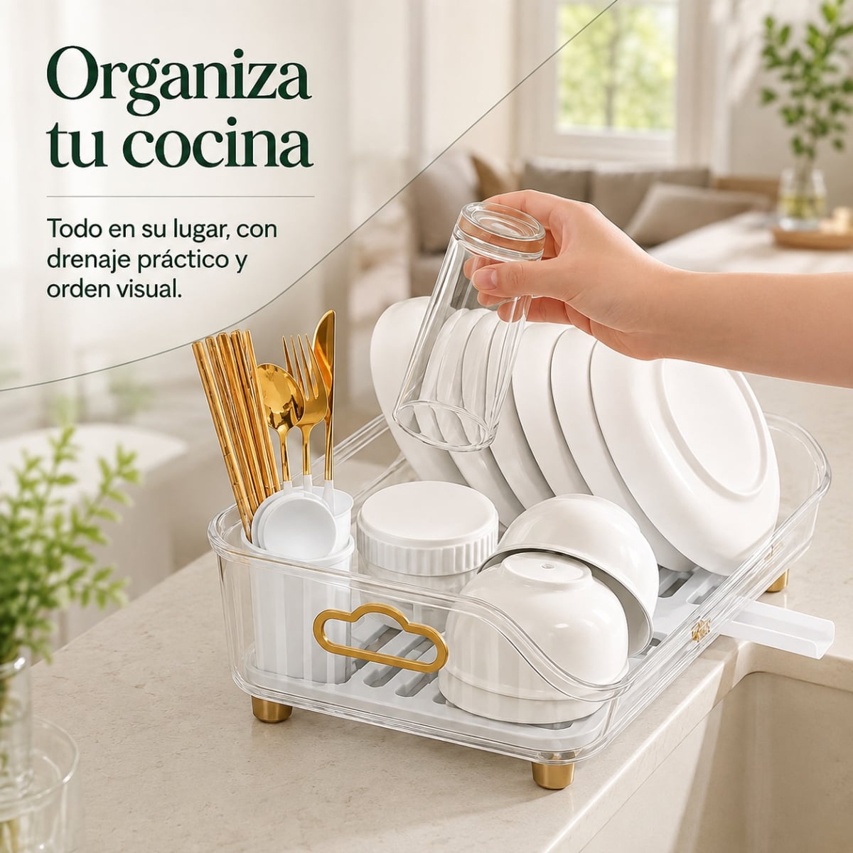 ESCURRIDOR DE PLATOS CON DRENAJE GIRATORIO ABIGAIL TRANSPARENTE - 4