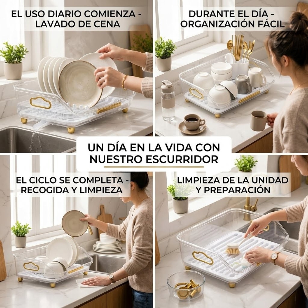 ESCURRIDOR DE PLATOS CON DRENAJE GIRATORIO ABIGAIL TRANSPARENTE - 6