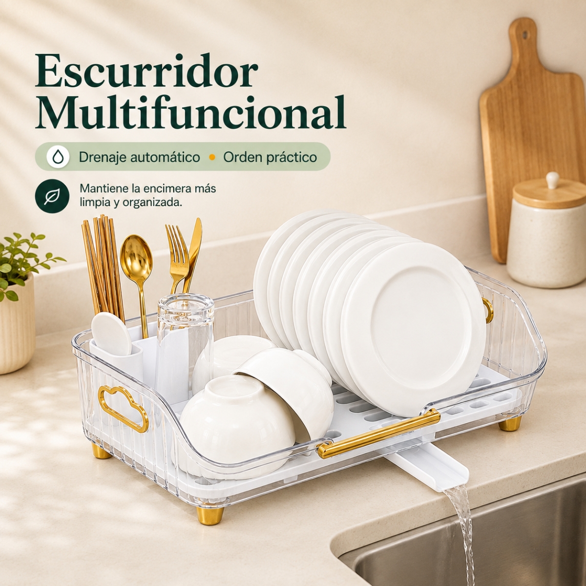 ESCURRIDOR DE PLATOS CON DRENAJE GIRATORIO ABIGAIL TRANSPARENTE - 7